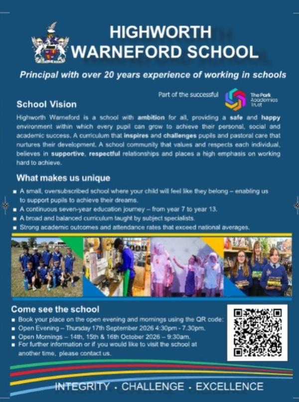 Highworth Warneford School Open Events 2026